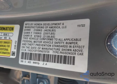 2025 Honda Accord Hybrid Sport-L z USA, uszkodzony, nr VIN 1HGCY2F71SA012629